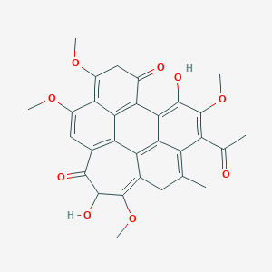 molecular formula C30H26O9 B145323 1H-Cyclohept(ghi)perylene-6,11-dione, 3-acetyl-5,12-dihydroxy-4,8,9,13-tetramethoxy-2-methyl-, (+-)- CAS No. 137592-26-8