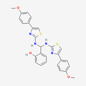 molecular formula C27H24N4O3S2 B14532400 Phenol, 2-[bis[[4-(4-methoxyphenyl)-2-thiazolyl]amino]methyl]- CAS No. 62684-52-0