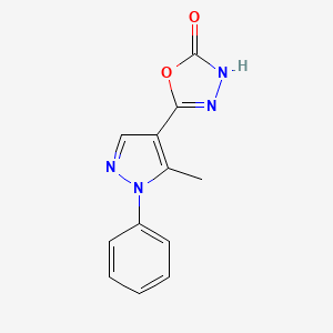 molecular formula C12H10N4O2 B1453308 5-(5-Methyl-1-phenyl-1H-pyrazol-4-yl)-1,3,4-oxadiazol-2(3H)-one CAS No. 1216993-02-0