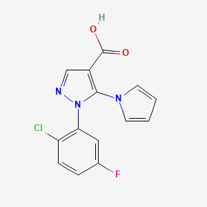 molecular formula C14H9ClFN3O2 B1453316 1-(2-chloro-5-fluorophenyl)-5-(1H-pyrrol-1-yl)-1H-pyrazole-4-carboxylic acid CAS No. 1224168-17-5