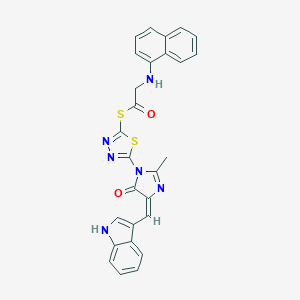 S-[5-[(4E)-4-(1H-indol-3-ylmethylidene)-2-methyl-5-oxoimidazol-1-yl]-1,3,4-thiadiazol-2-yl] 2-(naphthalen-1-ylamino)ethanethioate