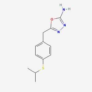molecular formula C12H15N3OS B1453326 5-(4-(Isopropylthio)benzyl)-1,3,4-oxadiazol-2-amine CAS No. 1251683-05-2