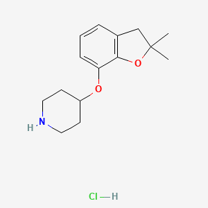 molecular formula C15H22ClNO2 B1453497 4-[(2,2-Dimethyl-2,3-dihydro-1-benzofuran-7-yl)oxy]piperidine hydrochloride CAS No. 1181458-55-8