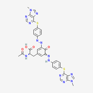 molecular formula C35H29N13O4S2 B14535061 N-Acetyl-3-{5-[(E)-{4-[(9-methyl-9H-purin-6-yl)sulfanyl]phenyl}diazenyl]-3-(2-{4-[(9-methyl-9H-purin-6-yl)sulfanyl]phenyl}hydrazinylidene)-4-oxocyclohexa-1,5-dien-1-yl}-L-alanine CAS No. 62568-73-4