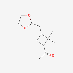 molecular formula C12H20O3 B14535181 1-{3-[(1,3-Dioxolan-2-yl)methyl]-2,2-dimethylcyclobutyl}ethan-1-one CAS No. 62603-48-9