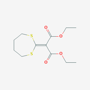 molecular formula C12H18O4S2 B14535692 Propanedioic acid, 1,3-dithiepan-2-ylidene-, diethyl ester CAS No. 62280-80-2
