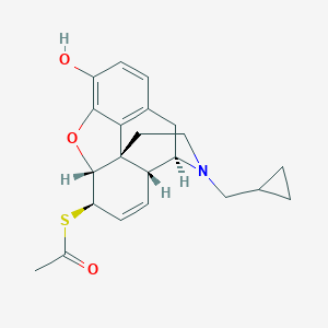 molecular formula C22H25NO3S B145359 (5alpha,6beta)-6-(Acetylthio)-17-(cyclopropylmethyl)-7,8-didehydro-4,5-epoxymorphinan-3-ol CAS No. 129224-33-5
