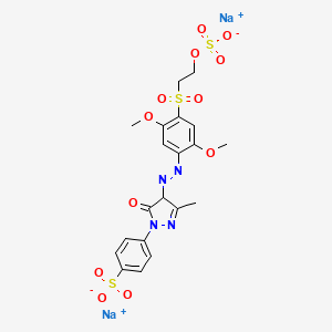 molecular formula C20H20N4Na2O12S3 B14536908 Benzenesulfonic acid, 4-(4-((2,5-dimethoxy-4-((2-(sulfooxy)ethyl)sulfonyl)phenyl)azo)-4,5-dihydro-3-methyl-5-oxo-1H-pyrazol-1-yl)-, sodium salt CAS No. 62121-76-0
