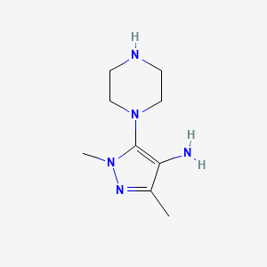 molecular formula C9H17N5 B1453813 1,3-dimethyl-5-(piperazin-1-yl)-1H-pyrazol-4-amine CAS No. 1251303-09-9