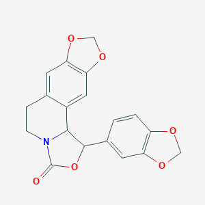 molecular formula C19H15NO6 B145383 3-(1,3-Benzodioxol-5-yl)-4,12,14-trioxa-6-azatetracyclo[7.7.0.02,6.011,15]hexadeca-1(16),9,11(15)-trien-5-one CAS No. 131589-16-7