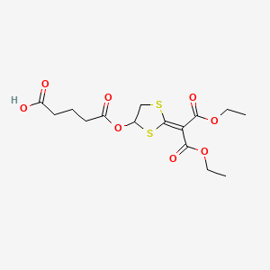 molecular formula C15H20O8S2 B14540076 Pentanedioic acid, mono(2-(2-ethoxy-1-(ethoxycarbonyl)-2-oxoethylidene)-1,3-dithiolan-4-yl) ester CAS No. 62052-52-2