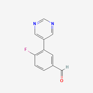 molecular formula C11H7FN2O B1454097 4-Fluoro-3-(pyrimidin-5-yl)benzaldehyde CAS No. 1250330-91-6