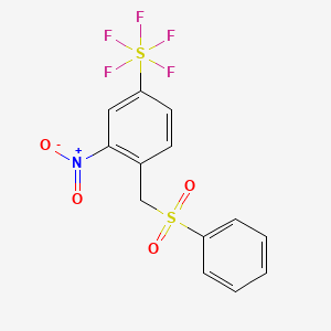 molecular formula C13H10F5NO4S2 B1454137 1-Nitro-2-benzenesulfoxylmethyl-5-(pentafluorosulfanyl)benzene CAS No. 1309569-16-1