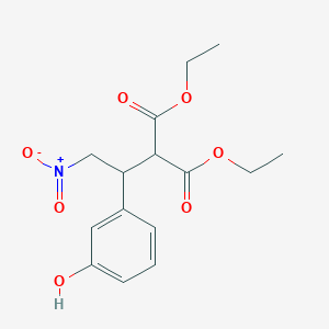 molecular formula C15H19NO7 B14543032 Propanedioic acid, [1-(3-hydroxyphenyl)-2-nitroethyl]-, diethyl ester CAS No. 62253-67-2