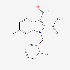 molecular formula C18H14FNO3 B1454373 1-(2-Fluorobenzyl)-3-formyl-6-methyl-1H-indole-2-carboxylic acid CAS No. 1242866-08-5