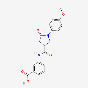 molecular formula C19H18N2O5 B1454455 3-[1-(4-Methoxyphenyl)-5-oxopyrrolidine-3-amido]benzoic acid CAS No. 894748-00-6