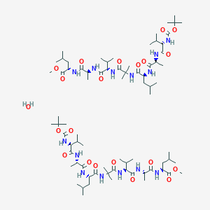 molecular formula C76H140N14O21 B145447 tert-Butyloxycarbonyl-valyl-alanyl-leucyl-2-aminoisobutyryl-valyl-alanyl-leucyl methyl ester CAS No. 127337-62-6