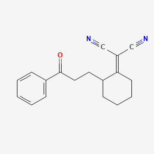 molecular formula C18H18N2O B14545542 Propanedinitrile, [2-(3-oxo-3-phenylpropyl)cyclohexylidene]- CAS No. 62329-01-5