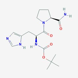 molecular formula C16H25N5O4 B1454728 tert-Butyl ((S)-1-((S)-2-carbamoylpyrrolidin-1-yl)-3-(1H-imidazol-4-yl)-1-oxopropan-2-yl)carbamate CAS No. 29133-55-9