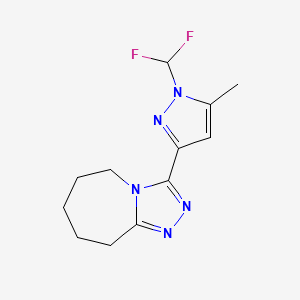 molecular formula C12H15F2N5 B1454893 3-[1-(difluoromethyl)-5-methyl-1H-pyrazol-3-yl]-6,7,8,9-tetrahydro-5H-[1,2,4]triazolo[4,3-a]azepine CAS No. 1174830-44-4