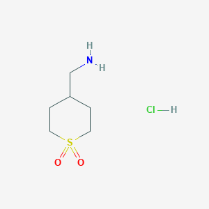 molecular formula C6H14ClNO2S B1454909 4-(Aminomethyl)tetrahydro-2H-thiopyran 1,1-dioxide hydrochloride CAS No. 1107645-98-6