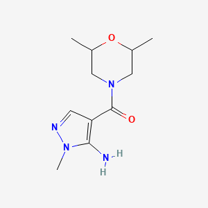 molecular formula C11H18N4O2 B1454985 4-(2,6-dimethylmorpholine-4-carbonyl)-1-methyl-1H-pyrazol-5-amine CAS No. 1181522-92-8