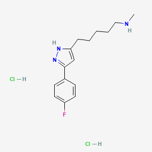 molecular formula C15H22Cl2FN3 B1455011 {5-[3-(4-fluorophenyl)-1H-pyrazol-5-yl]pentyl}(methyl)amine dihydrochloride CAS No. 1229025-42-6