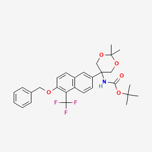 tert-Butyl (5-(6-(benzyloxy)-5-(trifluoromethyl)naphthalen-2-yl)-2,2-dimethyl-1,3-dioxan-5-yl)carbamate