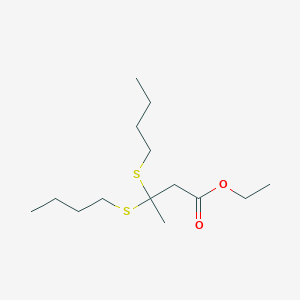 molecular formula C14H28O2S2 B14550586 Ethyl 3,3-bis(butylsulfanyl)butanoate CAS No. 61959-90-8