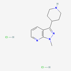 molecular formula C12H18Cl2N4 B1455065 1-Methyl-3-(piperidin-4-yl)-1H-pyrazolo[3,4-b]pyridine dihydrochloride CAS No. 1361115-86-7