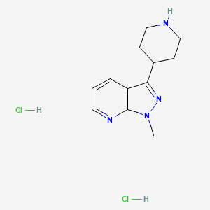 molecular formula C12H18Cl2N4 B1455065 1-Methyl-3-piperidin-4-yl-1H-pyrazolo[3,4-b]pyridine dihydrochloride CAS No. 1361115-86-7