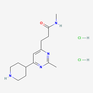 molecular formula C14H24Cl2N4O B1455067 N-Methyl-3-(2-methyl-6-piperidin-4-yl-pyrimidin-4-yl)-propionamide dihydrochloride CAS No. 1361111-98-9