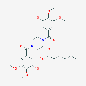 molecular formula C31H42N2O10 B145513 (1,4-Bis(3,4,5-trimethoxybenzoyl)-2-piperazinyl)methyl hexanoate CAS No. 129229-97-6