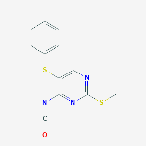 molecular formula C12H9N3OS2 B14551954 Pyrimidine, 4-isocyanato-2-(methylthio)-5-(phenylthio)- CAS No. 61727-15-9