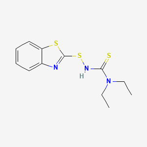 molecular formula C12H15N3S3 B14552269 N'-[(1,3-Benzothiazol-2-yl)sulfanyl]-N,N-diethylthiourea CAS No. 61670-48-2