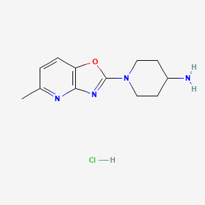 molecular formula C12H17ClN4O B1455230 1-(5-Methyl[1,3]oxazolo[4,5-b]pyridin-2-yl)-piperidin-4-amine hydrochloride CAS No. 1158219-97-6