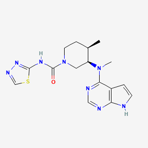 molecular formula C16H20N8OS B1455241 (3R,4R)-4-Methyl-3-(methyl(7H-pyrrolo[2,3-d]pyrimidin-4-yl)amino)-N-(1,3,4-thiadiazol-2-yl)piperidine-1-carboxamide CAS No. 1325181-96-1