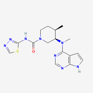 molecular formula C16H20N8OS B1455241 (3R,4R)-4-methyl-3-[methyl(7H-pyrrolo[2,3-d]pyrimidin-4-yl)amino]-N-(1,3,4-thiadiazol-2-yl)piperidine-1-carboxamide CAS No. 1325181-96-1