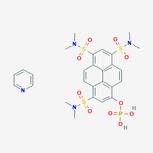 molecular formula C27H31N4O10PS3 B145527 Pyridine;[3,6,8-tris(dimethylsulfamoyl)pyren-1-yl] dihydrogen phosphate CAS No. 127044-61-5