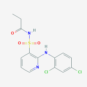 molecular formula C14H13Cl2N3O3S B14553212 Propanamide, N-[[2-[(2,4-dichlorophenyl)amino]-3-pyridinyl]sulfonyl]- CAS No. 61941-73-9