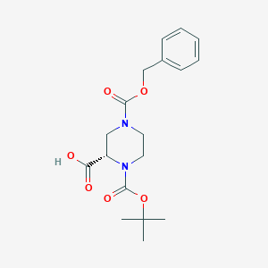 molecular formula C18H24N2O6 B145533 (S)-4-((Benzyloxy)carbonyl)-1-(tert-butoxycarbonyl)piperazine-2-carboxylic acid CAS No. 138775-03-8