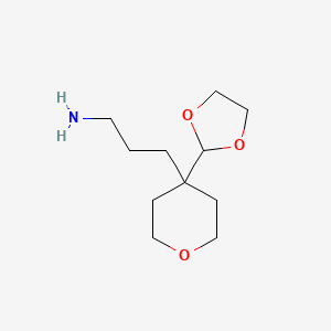 molecular formula C11H21NO3 B1455412 3-[4-(1,3-Dioxolan-2-yl)oxan-4-yl]propan-1-amine CAS No. 1354951-55-5