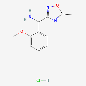 molecular formula C11H14ClN3O2 B1455428 (2-Methoxyphenyl)(5-methyl-1,2,4-oxadiazol-3-yl)methanamine hydrochloride CAS No. 1306606-21-2