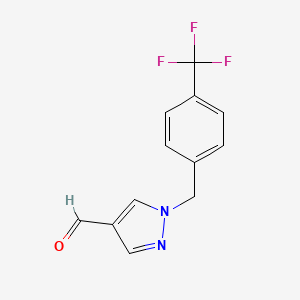 molecular formula C12H9F3N2O B1455464 1-{[4-(trifluoromethyl)phenyl]methyl}-1H-pyrazole-4-carbaldehyde CAS No. 1275308-13-8