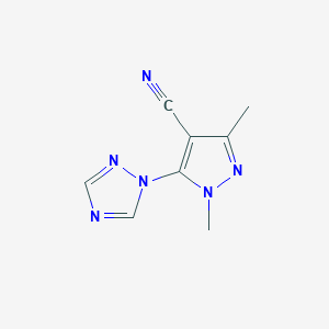 molecular formula C8H8N6 B1455466 1,3-dimethyl-5-(1H-1,2,4-triazol-1-yl)-1H-pyrazole-4-carbonitrile CAS No. 1272069-02-9