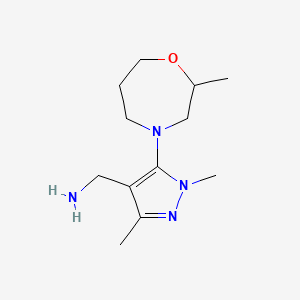 molecular formula C12H22N4O B1455489 [1,3-dimethyl-5-(2-methyl-1,4-oxazepan-4-yl)-1H-pyrazol-4-yl]methanamine CAS No. 1275870-76-2