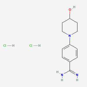 molecular formula C12H19Cl2N3O B1455668 4-(4-Hydroxypiperidin-1-yl)benzene-1-carboximidamide dihydrochloride CAS No. 1354953-16-4