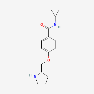 molecular formula C15H20N2O2 B1455686 N-cyclopropyl-4-(pyrrolidin-2-ylmethoxy)benzamide CAS No. 1306739-62-7