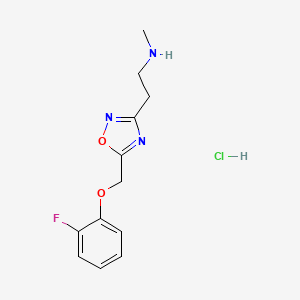 molecular formula C12H15ClFN3O2 B1455689 (2-{5-[(2-Fluorophenoxy)methyl]-1,2,4-oxadiazol-3-yl}ethyl)methylamine hydrochloride CAS No. 1332531-57-3