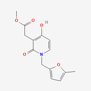 molecular formula C14H15NO5 B1455847 Methyl 2-{4-hydroxy-1-[(5-methyl-2-furyl)methyl]-2-oxo-1,2-dihydro-3-pyridinyl}acetate CAS No. 477864-38-3